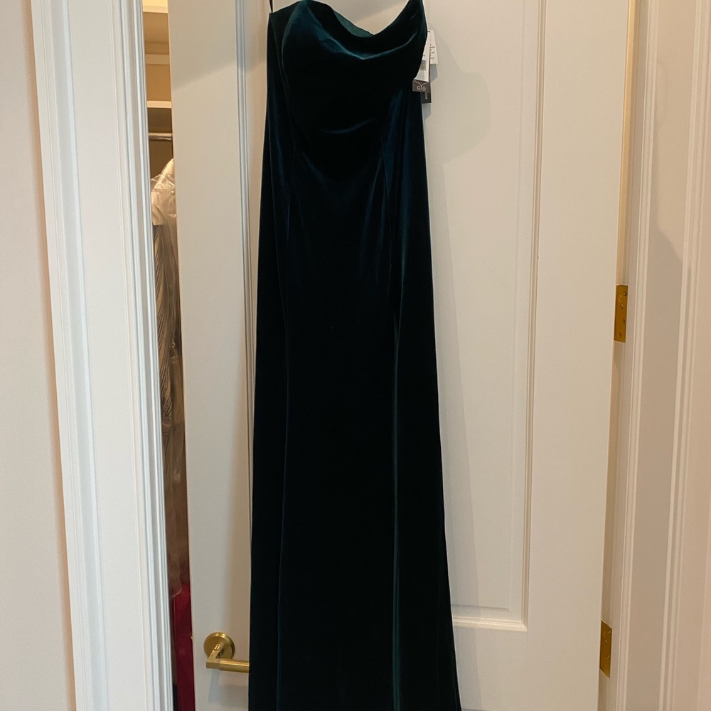 Gorgeous Aqua Asymmetric Emerald Green Velvet Gown, Never Worn! - Picture 3 of 4